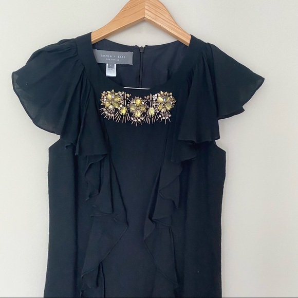 SACHIN + BABI Black Bejeweled Ruffle Mini Flutter Dress - Picture 9 of 13